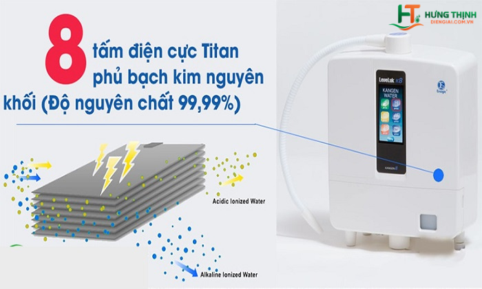 Máy lọc nước Kangen K8 có đến tận 8 tấm điện cực Titan phủ Platinum